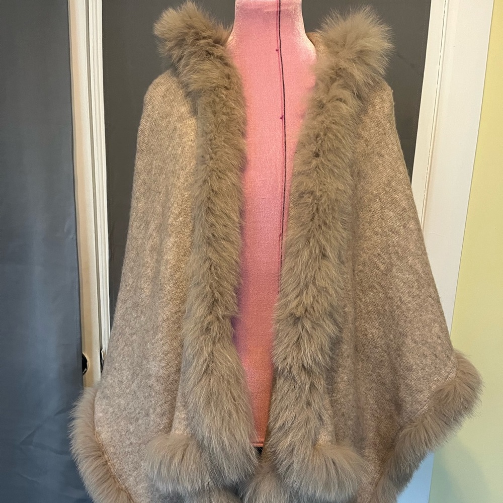 Alice + Olivia fur lined poncho with hood